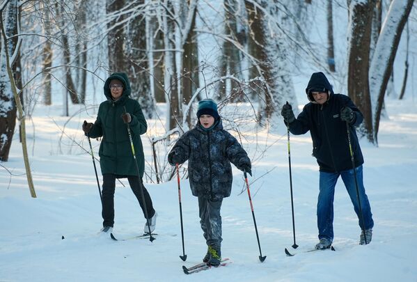 游客们在“皇村”亚历山德罗夫花园内滑雪健身。 - 俄罗斯卫星通讯社