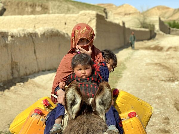 阿富汗巴尔赫省扎里区街道上一位骑驴出行妇女。 - 俄罗斯卫星通讯社