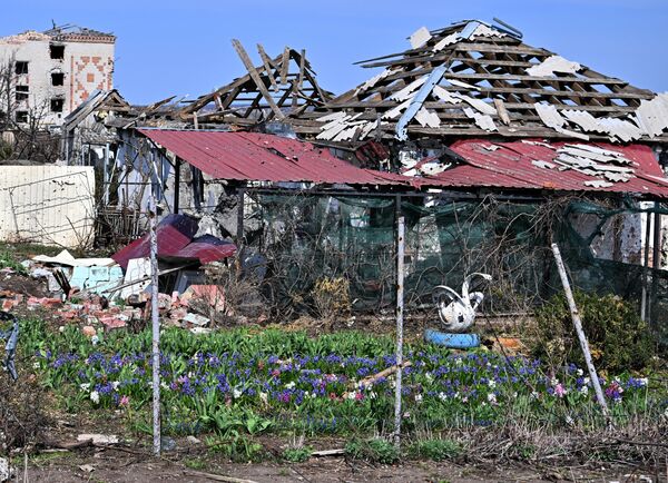 阿尔乔莫夫斯克郊外奥佩特诺耶镇上被毁的房子。 - 俄罗斯卫星通讯社