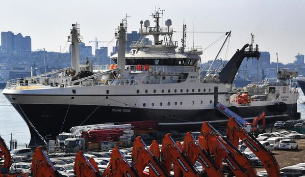 俄羅斯大型冷藏拖網漁船“機械師馬斯拉克”號抵達符拉迪沃斯托克港。 - 俄羅斯衛星通訊社