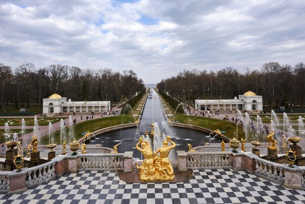 俄罗斯国立博物馆保护区“彼得大帝夏宫”园区的大喷泉。 - 俄罗斯卫星通讯社