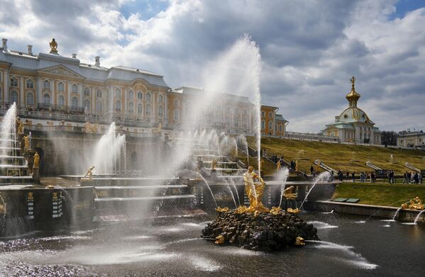 俄罗斯国立博物馆保护区“彼得大帝夏宫”园区的“参孙”喷泉。 - 俄罗斯卫星通讯社