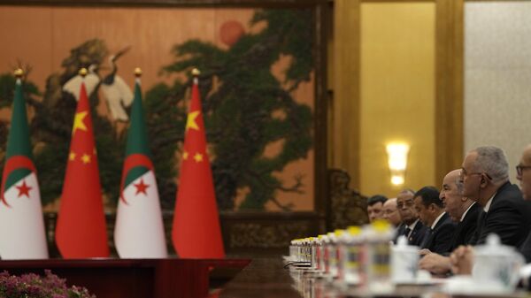 阿尔及利亚总统阿卜杜勒马吉德•特本（右三）与中国国家主席习近平举行会谈 - 俄罗斯卫星通讯社