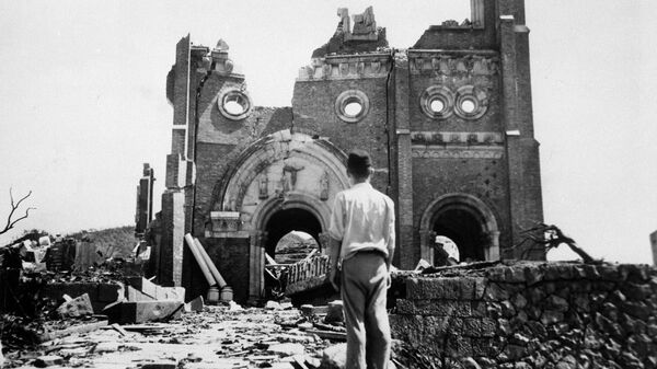 图为1945年9月13日拍摄的长崎市浦上天主教堂的断壁残垣 - 俄罗斯卫星通讯社