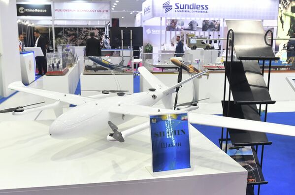 伊朗“沙希德”無人機在“軍隊-2023”國際軍事技術論壇上展出。 - 俄羅斯衛星通訊社