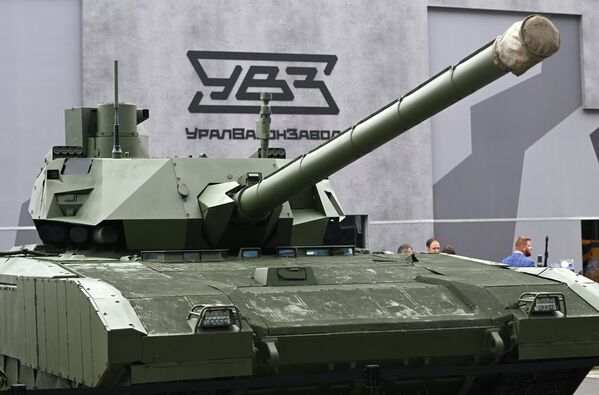 “軍隊-2023”國際軍事技術論壇期間，烏拉爾機車車輛廠展台展示著T-14“阿瑪塔”主戰坦克。 - 俄羅斯衛星通訊社