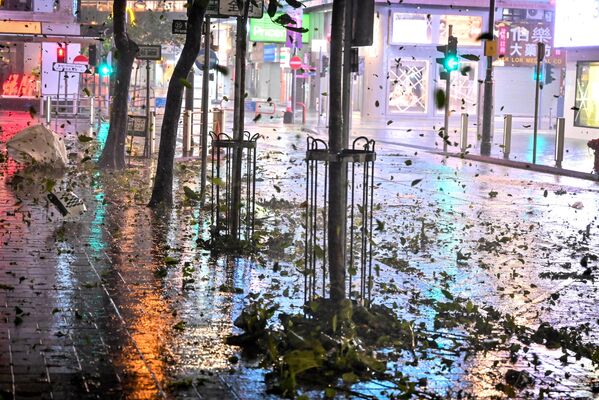 香港，超强台风“苏拉”经过时满街乱飞的残叶 - 俄罗斯卫星通讯社