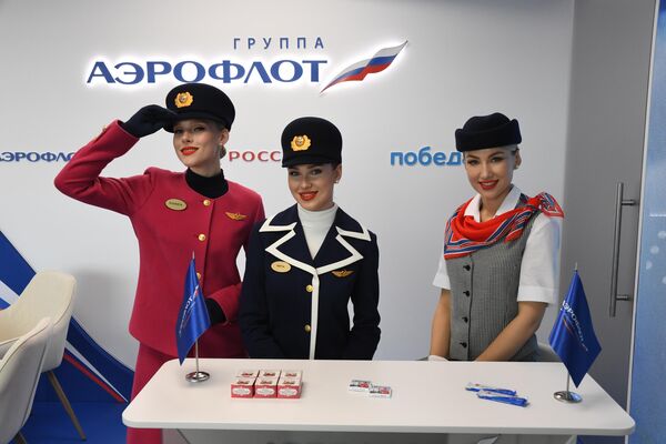 俄罗斯符拉迪沃斯托克，俄罗斯航空公司（Aeroflot）展台亮相第八届东方经济论坛。 - 俄罗斯卫星通讯社