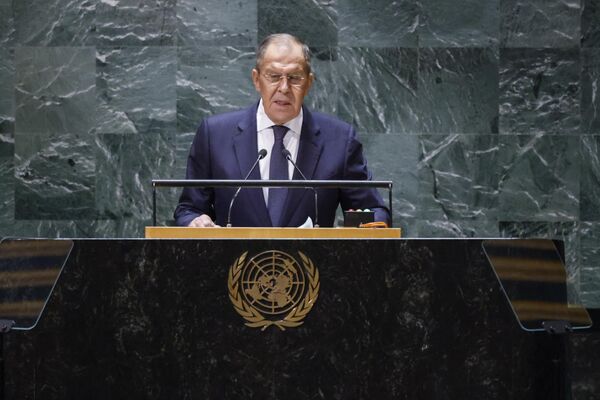 当地时间9月23日，俄罗斯外交部长谢尔盖·拉夫罗夫在联合国大会一般性辩论上发表讲话 - 俄罗斯卫星通讯社