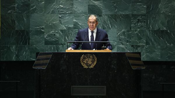 当地时间9月23日，俄罗斯外交部长谢尔盖·拉夫罗夫在联合国大会一般性辩论上发表讲话 - 俄罗斯卫星通讯社
