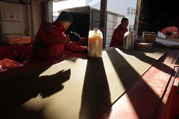 北京京东配送中心的工作人员正在分拣包裹。 - 俄罗斯卫星通讯社
