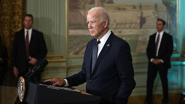 US President Joe Biden speaks during a press conference after meeting with Chinese President Xi Jinping during the Asia-Pacific Economic Cooperation (APEC) Leaders' week in Woodside, California on November 15, 2023.  - 俄羅斯衛星通訊社