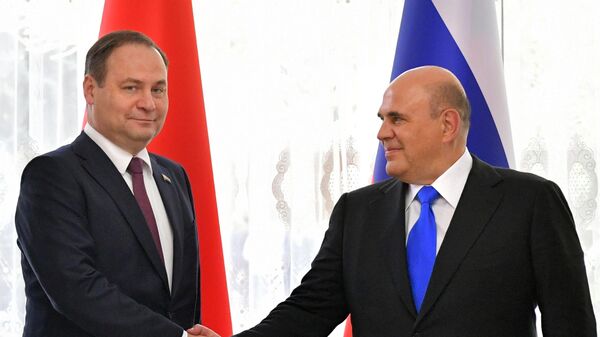 俄罗斯总理米哈伊尔•米舒斯京与白俄罗斯总理罗曼•戈洛夫琴科 - 俄罗斯卫星通讯社