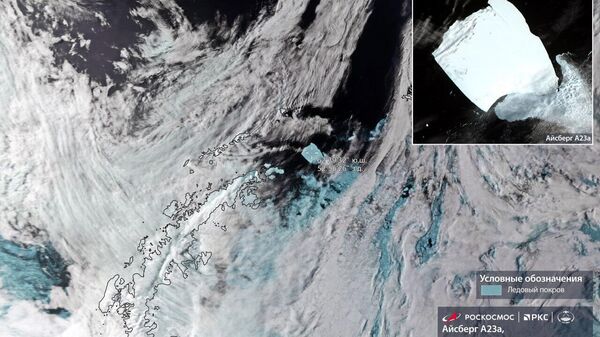 在俄航天局發佈的照片上面可以看到世界上最大冰山A23a從威德爾海移動到斯科捨海 - 俄羅斯衛星通訊社