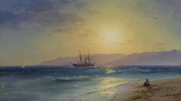 俄羅斯畫家伊萬∙艾瓦佐夫斯基1891年創作的畫作《群山環繞的海上帆船》 - 俄羅斯衛星通訊社