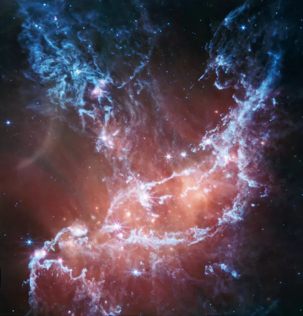 这张来自NASA詹姆斯·韦伯太空望远镜的中红外仪器（MIRI）的NGC 346的新红外图像追踪了冷气体和尘埃的发射。  - 俄罗斯卫星通讯社