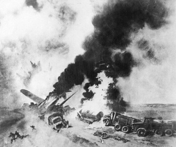 1941年6月26日，尼古拉·加斯特洛进行了壮烈对撞，他驾驶着因中弹而起火的轰炸机撞向敌军的机械化纵队。 - 俄罗斯卫星通讯社