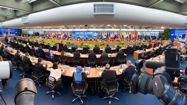 Участники торжественной церемонии запуска Глобального альянса по борьбе с голодом и бедностью в рамках саммита лидеров G20 в Рио-де-Жанейро - 俄羅斯衛星通訊社