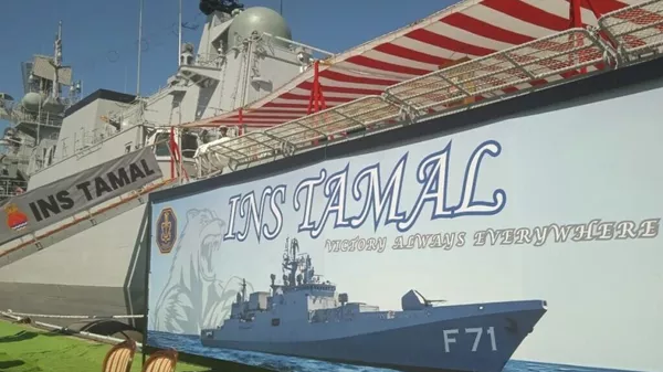 印度海軍在俄羅斯建造的護衛艦“塔馬爾”號抵達聖彼得堡參加俄海軍節慶祝活動 - 俄羅斯衛星通訊社