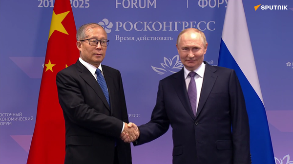 普京在東方經濟論壇期間會見中共中央政治局委員李鴻忠 - 俄羅斯衛星通訊社