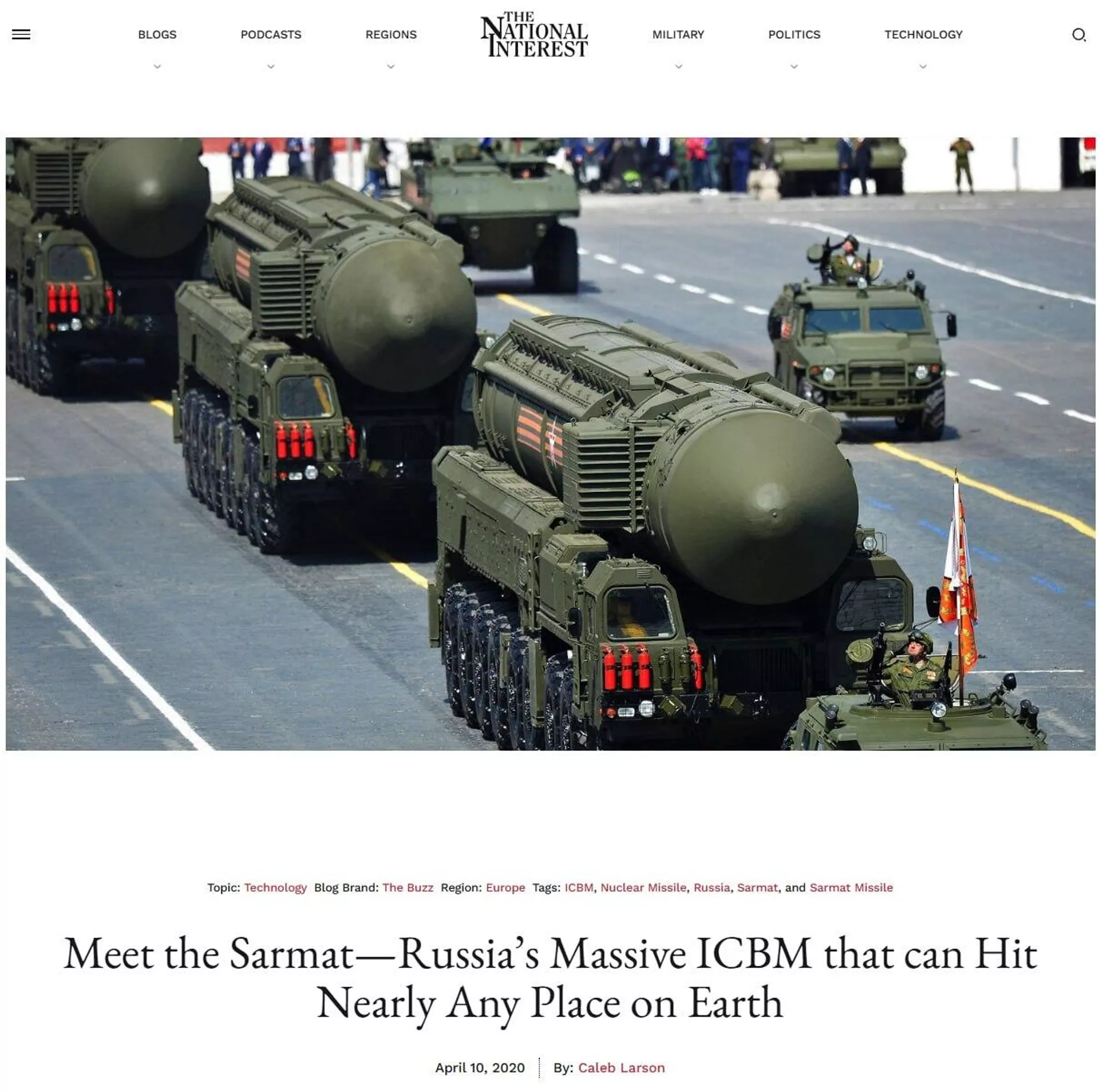 скрин из статьи Meet the Sarmats – Russia’s Massive ICBM that can Hit Nearly Place on Earth - 俄罗斯卫星通讯社
