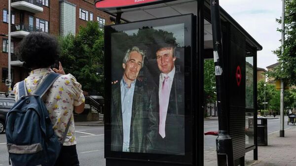 印有特朗普和愛潑斯坦的海報（資料圖） - 俄羅斯衛星通訊社