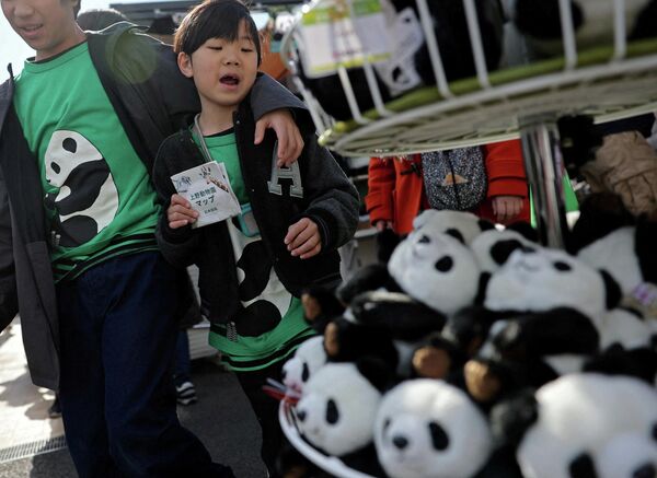 在日本东京上野动物园，一名男孩在纪念品商店挑选熊猫毛绒玩具。 - 俄罗斯卫星通讯社