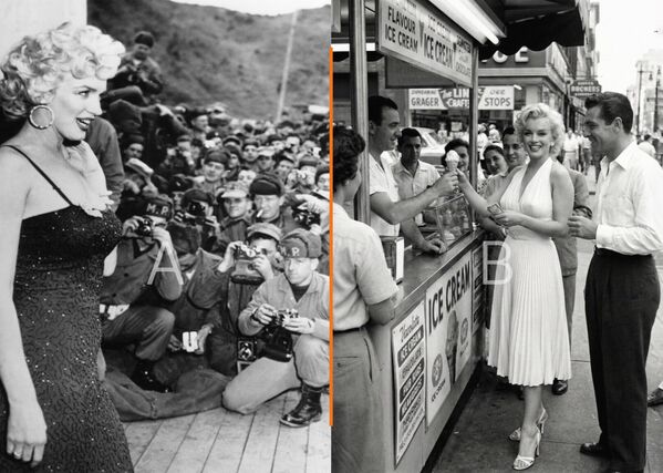 左圖:1954年2月16日,女演員瑪麗蓮·夢露在韓國進行為期4天的訪問,首站是第一海軍陸戰隊司令部。她說,自己帶來的雞尾酒裙是“唯一一件適合出席活動的裙子”。右圖:瑪麗蓮·夢露在買冰淇淋。(AI生成) 左圖:1954年2月16日,女演員瑪麗蓮·夢露在韓國進行為期4天的訪問,首站是第一海軍陸戰隊司令部。她說,自己帶來的雞尾酒裙是“唯一一件適合出席活動的裙子”。右圖:瑪麗蓮·夢露在買冰淇淋。(AI生成) - 俄羅斯衛星通訊社