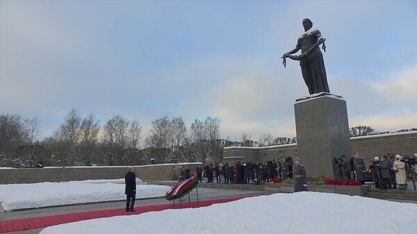 普京向圣彼得堡皮斯卡廖夫公墓“祖国母亲”纪念碑献花 - 俄罗斯卫星通讯社