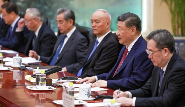 5月20日，俄罗斯总统普京与中华人民共和国主席习近平在北京人民大会堂举行会谈期间。 - 俄罗斯卫星通讯社