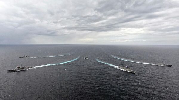 2023年9月25日，美韓兩國在日本海舉行聯合海軍演習時的場景 - 俄羅斯衛星通訊社