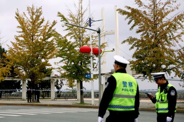 中朝新鸭绿江大桥开通仪式前,警察在警戒 中朝新鸭绿江大桥开通仪式前,警察在警戒 - 俄罗斯卫星通讯社