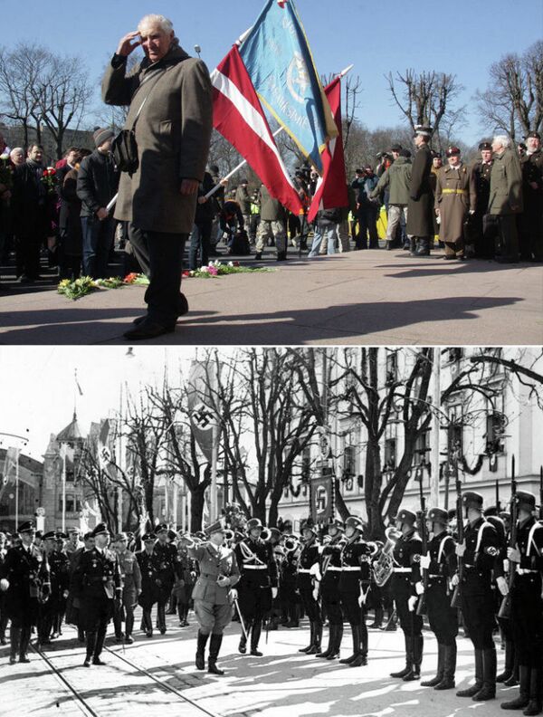 二戰時的黨衛軍分子行軍和 在里加遊行的裝黨衛軍士兵 - 俄羅斯衛星通訊社
