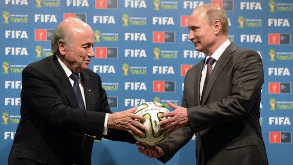 俄罗斯总统弗拉基米尔•普京和国际足联（FIFA）主席约瑟夫∙布拉特 - 俄罗斯卫星通讯社
