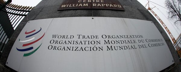 World Trade Organization (WTO) logo at the entrance of the WTO headquarters in Geneva World Trade Organization (WTO) logo at the entrance of the WTO headquarters in Geneva - 俄羅斯衛星通訊社