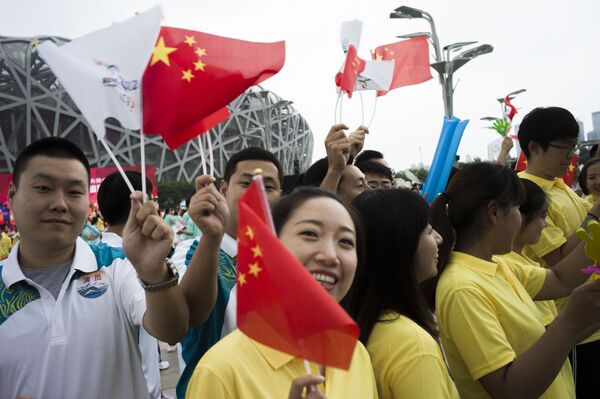2015年北京國際田聯世界田徑錦標賽開幕式上的志願者方陣 - 俄羅斯衛星通訊社