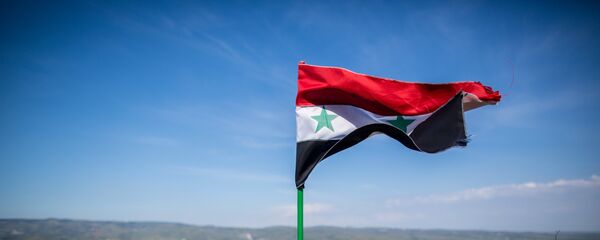 Syrian state flag fluttering above the Krak des Chevaliers castle in Syria - 俄罗斯卫星通讯社