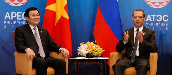 俄羅斯總理德米特里•梅德韋傑夫與越南國家主席張晉創 - 俄羅斯衛星通訊社