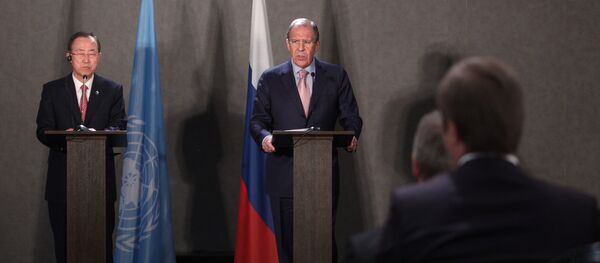 俄罗斯外交部长拉夫罗夫与联合国秘书长潘基文 - 俄罗斯卫星通讯社