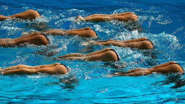 Спортсменки сборной КНР выступают с технической программой в групповых соревнованиях по синхронному плаванию на XXXI летних Олимпийских играх - 俄羅斯衛星通訊社