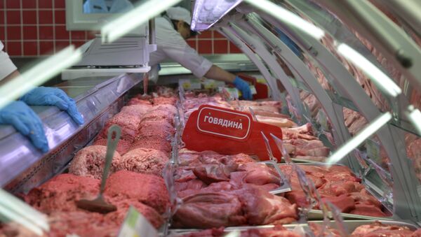 Meat department at the Lenta hypermarket in Novosibirsk - 俄罗斯卫星通讯社