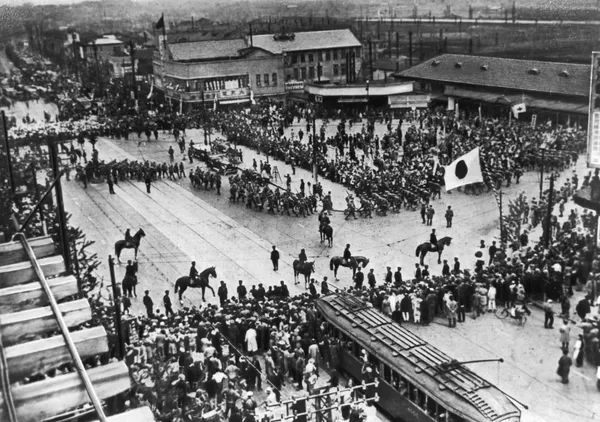 中日戰爭。日本軍隊正準備從東京出發前往中國東北。 中日戰爭。日本軍隊正準備從東京出發前往中國東北。 - 俄羅斯衛星通訊社
