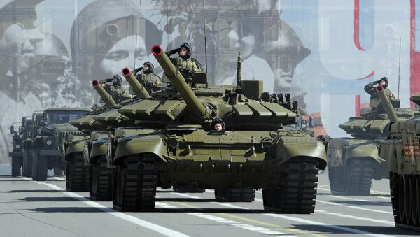 Russian T-72B3 tanks during a rehearsal of the Victory Day parade - 俄羅斯衛星通訊社