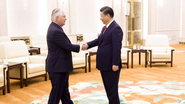 中國國家主席習近平會見美國國務卿蒂勒森 - 俄羅斯衛星通訊社