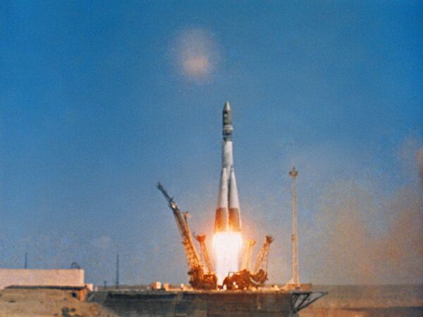 “東方”號運載火箭搭載東方一號飛船啓動，1961年4月12日。 - 俄羅斯衛星通訊社
