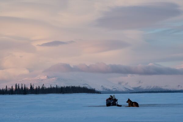所有摄影作品中最优秀的一幅是来自赵瑞的摄影作品，照片是在摩尔曼斯克的一个铺满雪的湖边拍摄的。 - 俄罗斯卫星通讯社