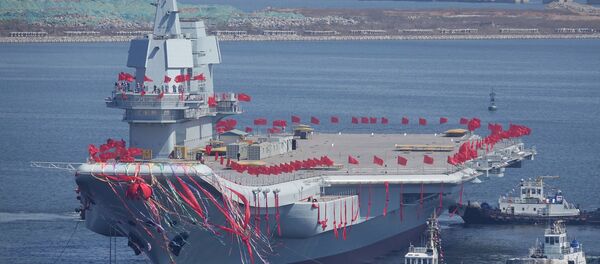 China's first domestically built aircraft carrier is seen during its launching ceremony in Dalian, Liaoning province, China CHINA OUT - 俄罗斯卫星通讯社