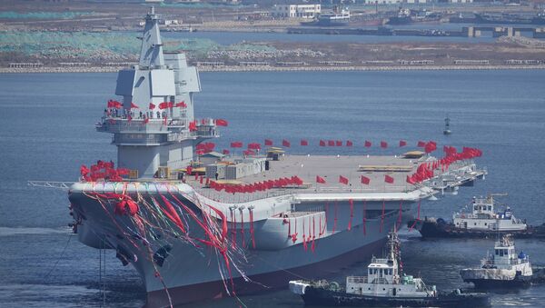China's first domestically built aircraft carrier is seen during its launching ceremony in Dalian, Liaoning province, China CHINA OUT - 俄羅斯衛星通訊社