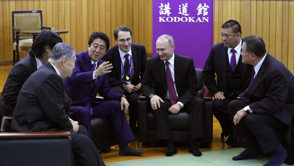 日本首相安倍晉三在與俄總統普京會晤期間 - 俄羅斯衛星通訊社