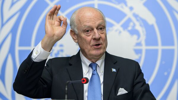 Спецпосланник ООН по Сирии Стаффан де Мистура в Женеве - 俄罗斯卫星通讯社